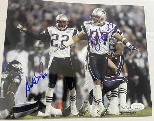 Rodney Harrison & Asante Samuel dual signed 8x10 SB Champions JSA