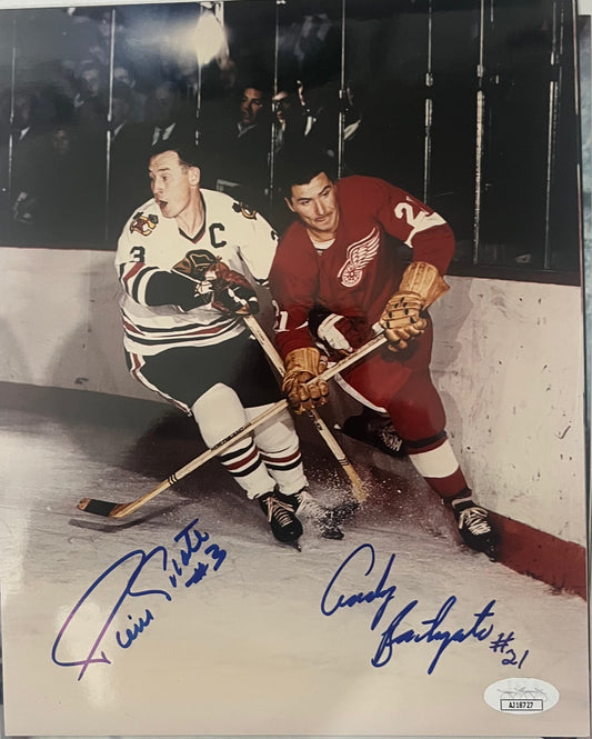 Pierre Pilote & Andy Bathgate dual signed 8x10 HOF