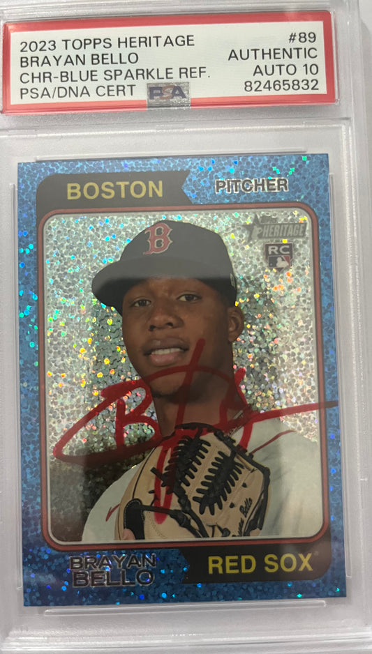 2023 Topps Heritage Bryan Bello RC #89 Red Sox Rookie Blue Sparkle Parallel  PSA AUTO 10