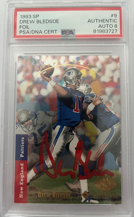 Drew Bledsoe 1993 Upper Deck SP Foil Signed Rookie Card #9 Auto PSA8 81983727