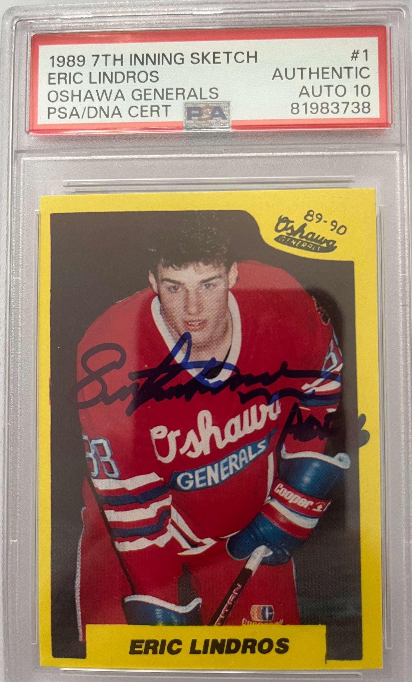 Eric Lindros signed 1989 7th Inning Sketch RC Hockey Card PSA/DNA auto Grade 10
