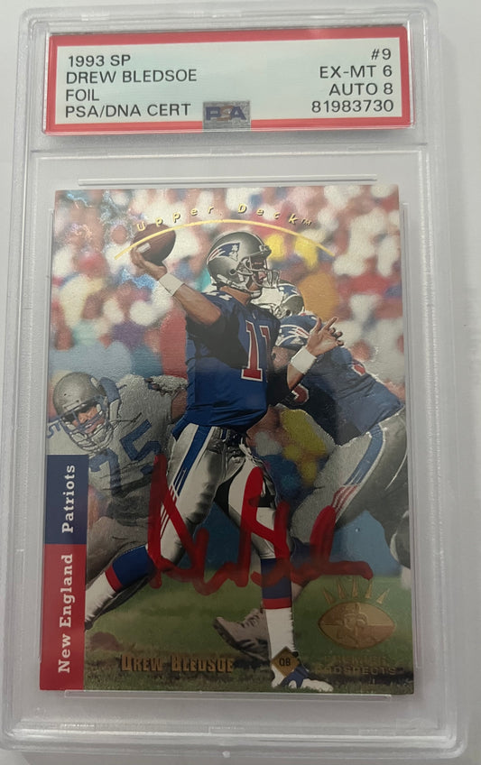 Drew Bledsoe 1993 Upper Deck SP Foil Signed Rookie Card #9 Auto PSA 8 81983730