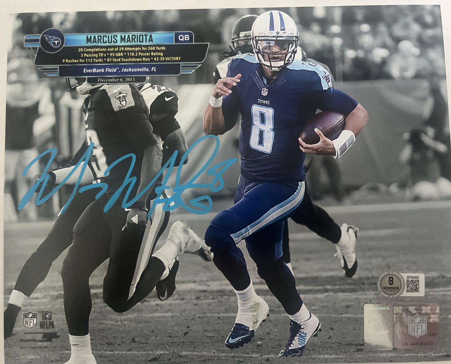 Marcus Mariota signed 8x10 with Becket Witness COA