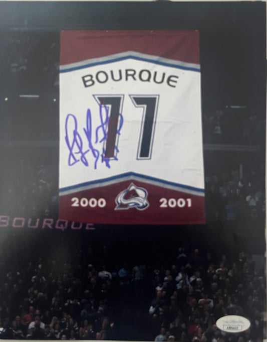 Ray Bourque signed 8x10 Avs Retirement banner night