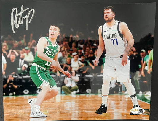 PEYTON PRICHARD SIGNED 8x10 GAME 5 HALF COURT SHOT ON METALLIC PAPER