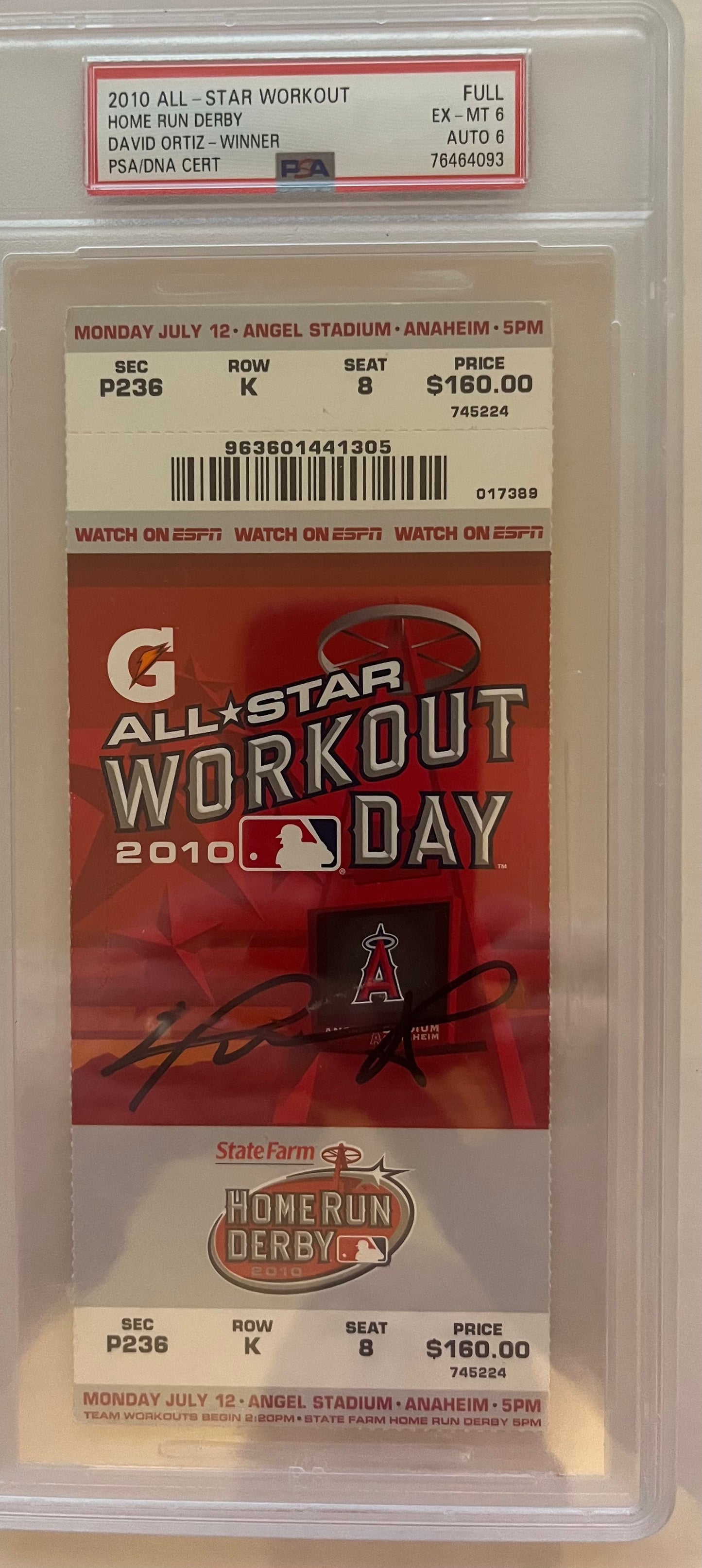 David Ortiz signed 2010 ALL STAR Workout ticket