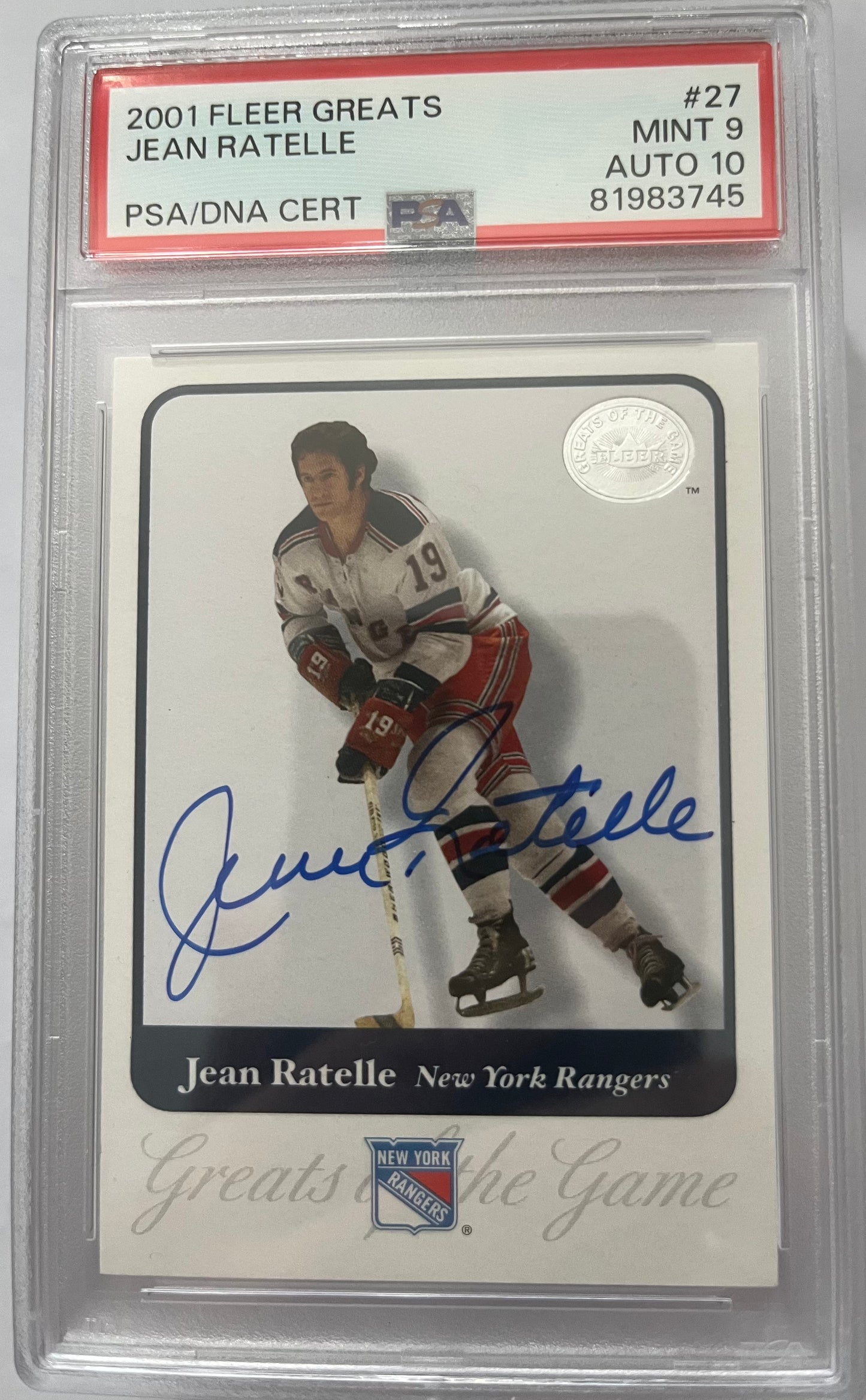 2001-02 Fleer Greats of the Game Auto Jean Ratelle Auto HOF PSA 10 AUTO