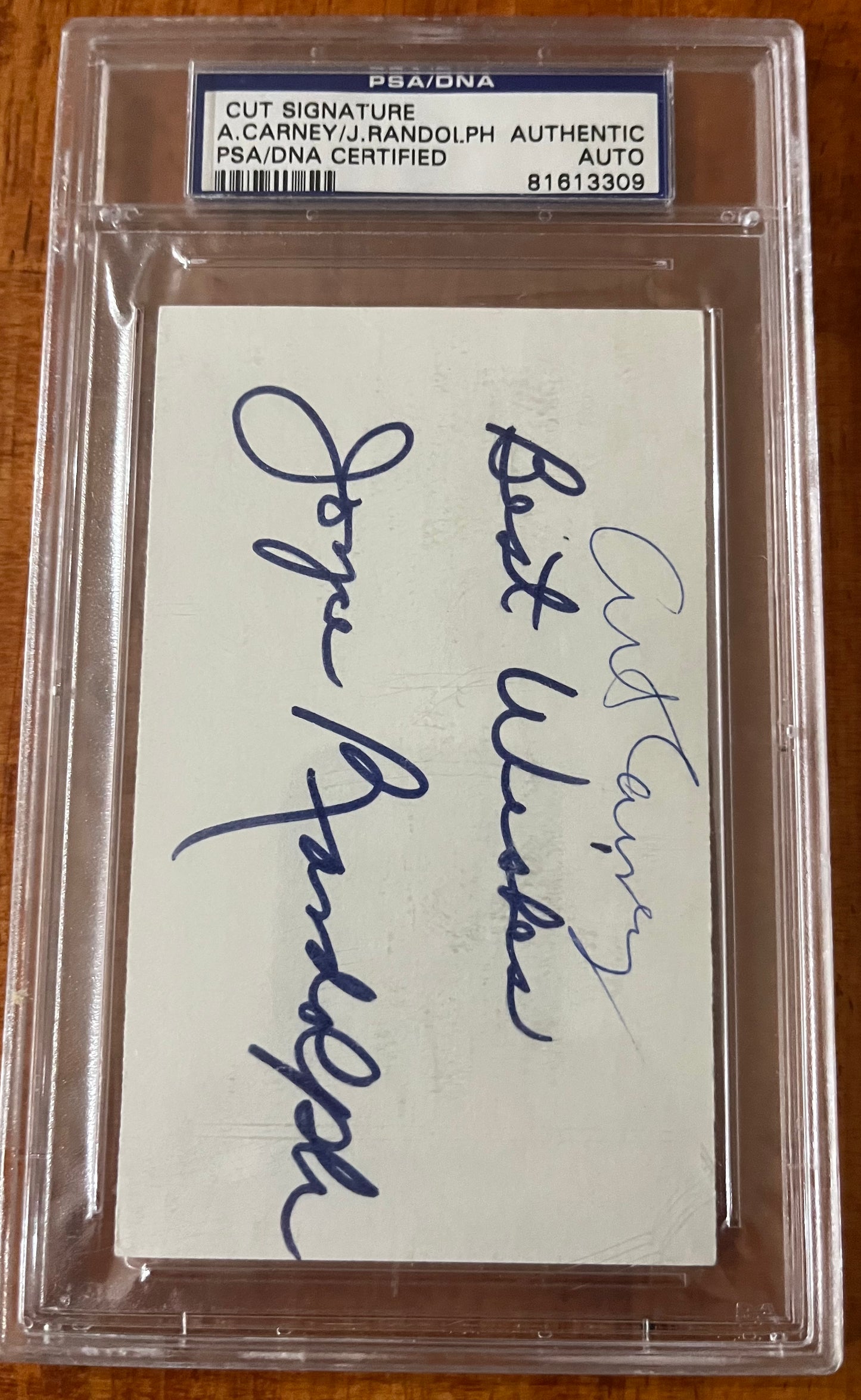 Honeymooners Art Carney anf Joyce Randolph signed index card   Deceased