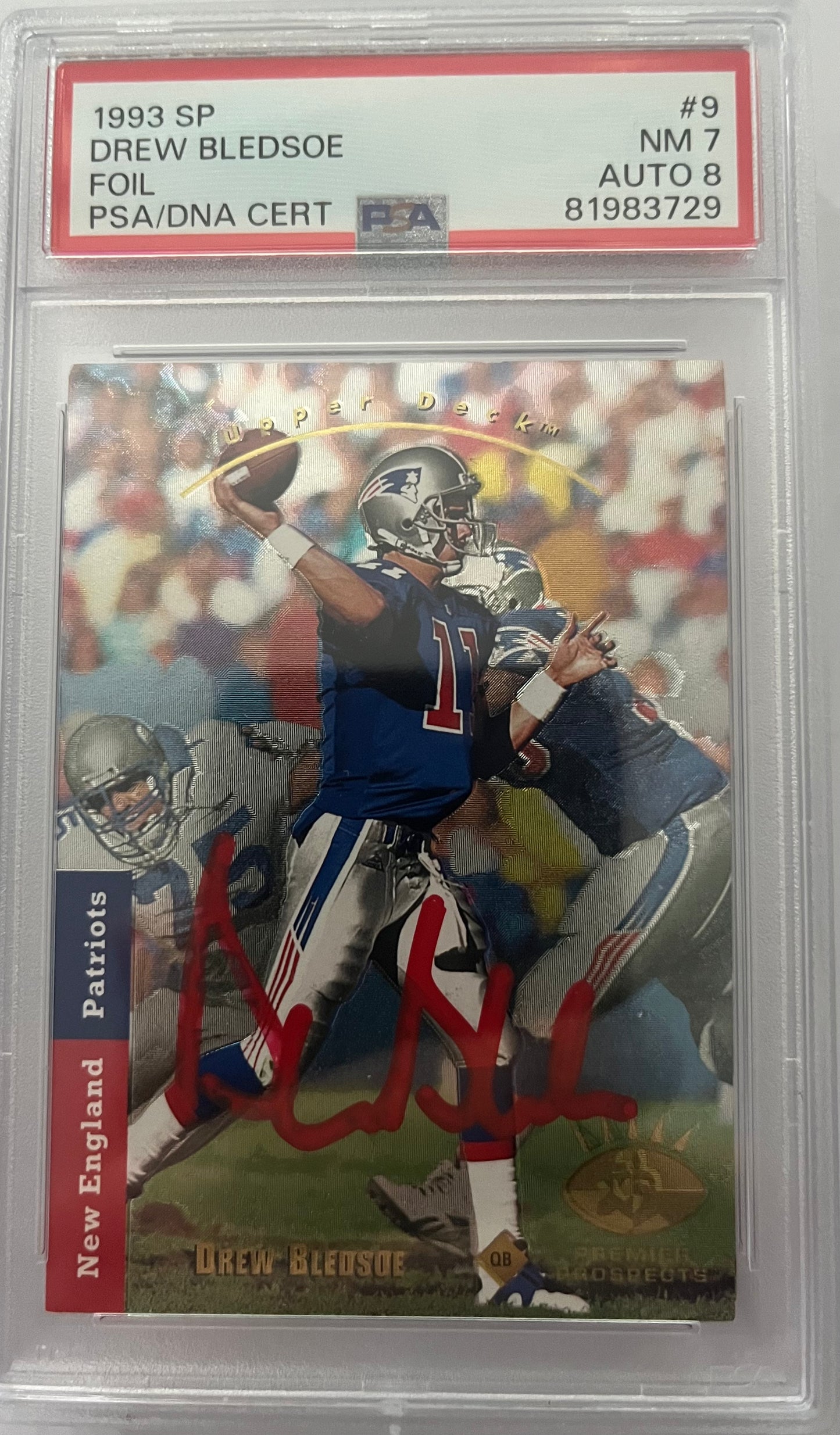 Drew Bledsoe 1993 Upper Deck SP Foil Signed Rookie Card #9 Auto PSA 8 81983729