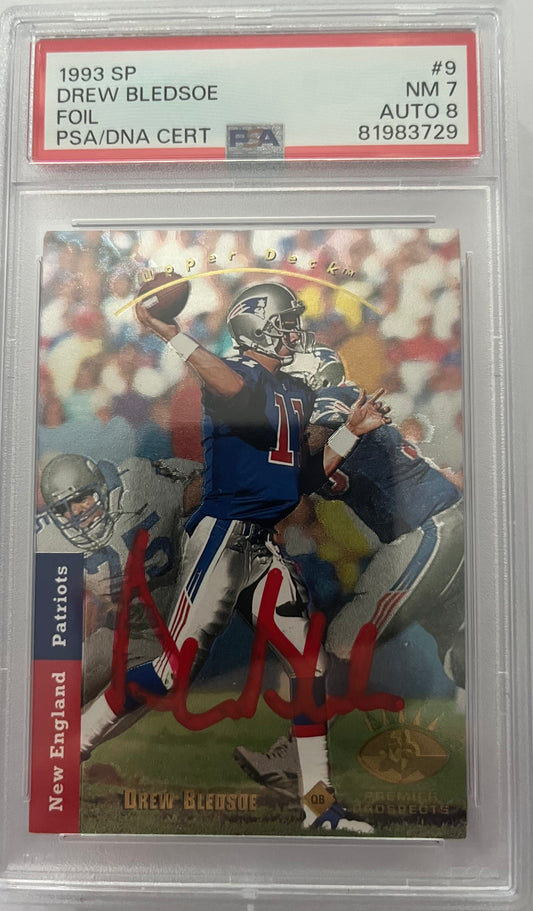 Drew Bledsoe 1993 Upper Deck SP Foil Signed Rookie Card #9 Auto PSA 8 81983729