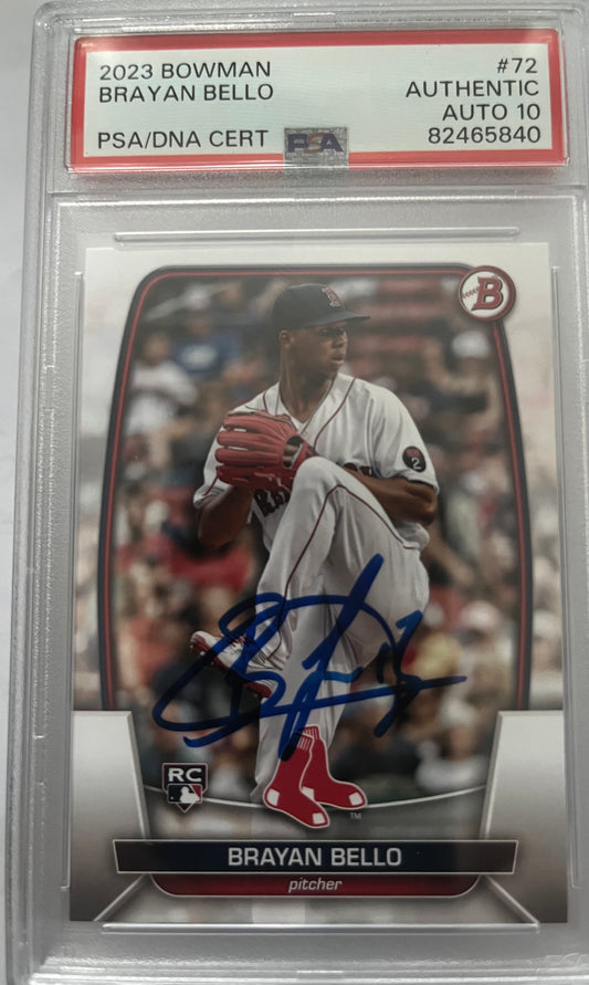 2023 Bowman #72 Brayan Bello RC Rookie Boston Red Sox  PSA 10 AUTO