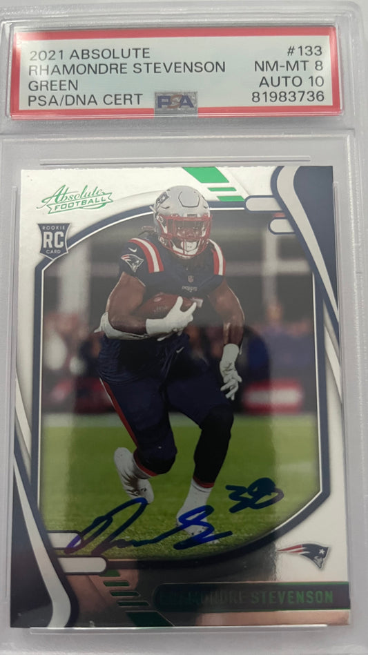 2021 Panini Absolute Green Rhamondre Stevenson On Card PSA/DNA Auto GEM MINT 10