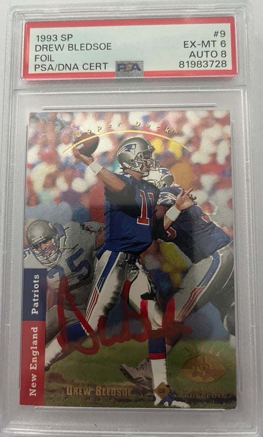 Drew Bledsoe 1993 Upper Deck SP Foil Signed Rookie Card #9 Auto PSA 8 81983728