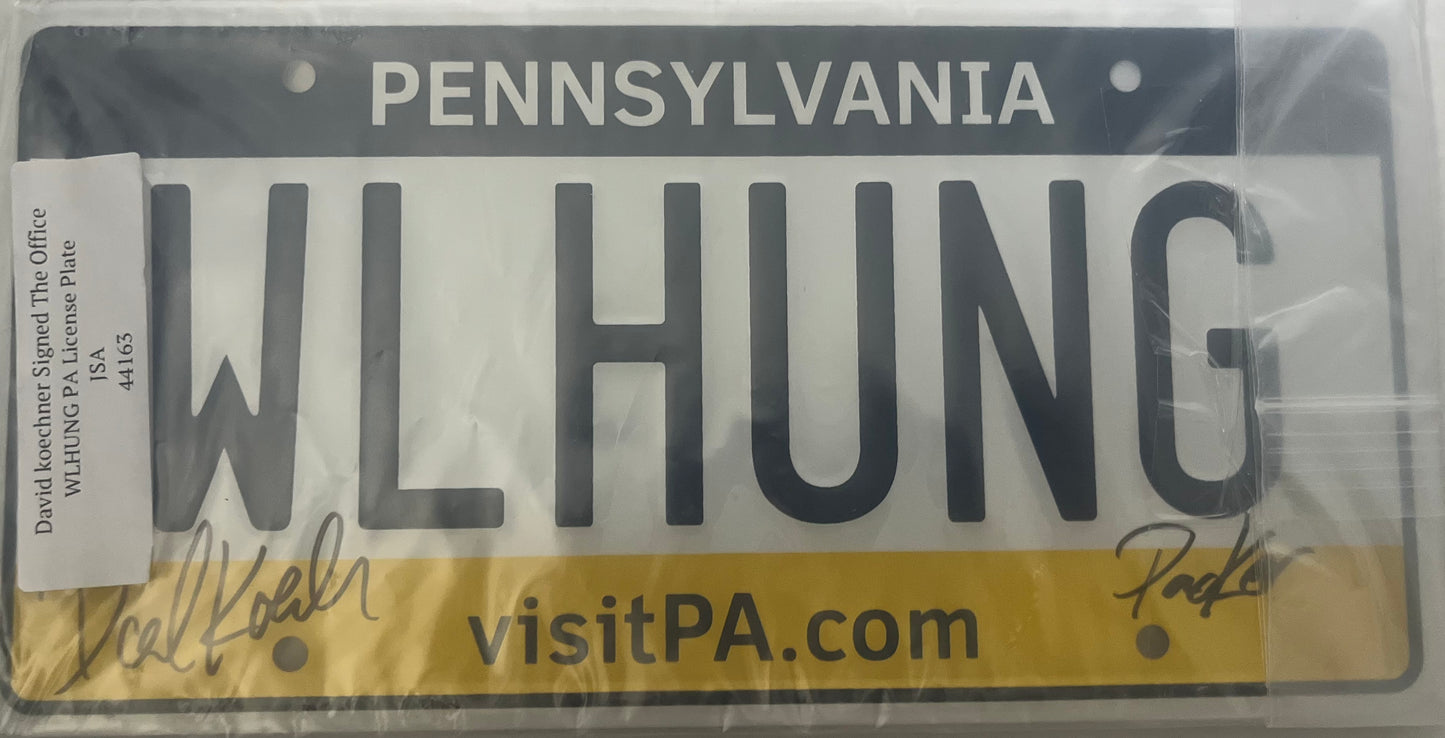 David Koechner signed The Office License plate w/ Inscription JSA Cert