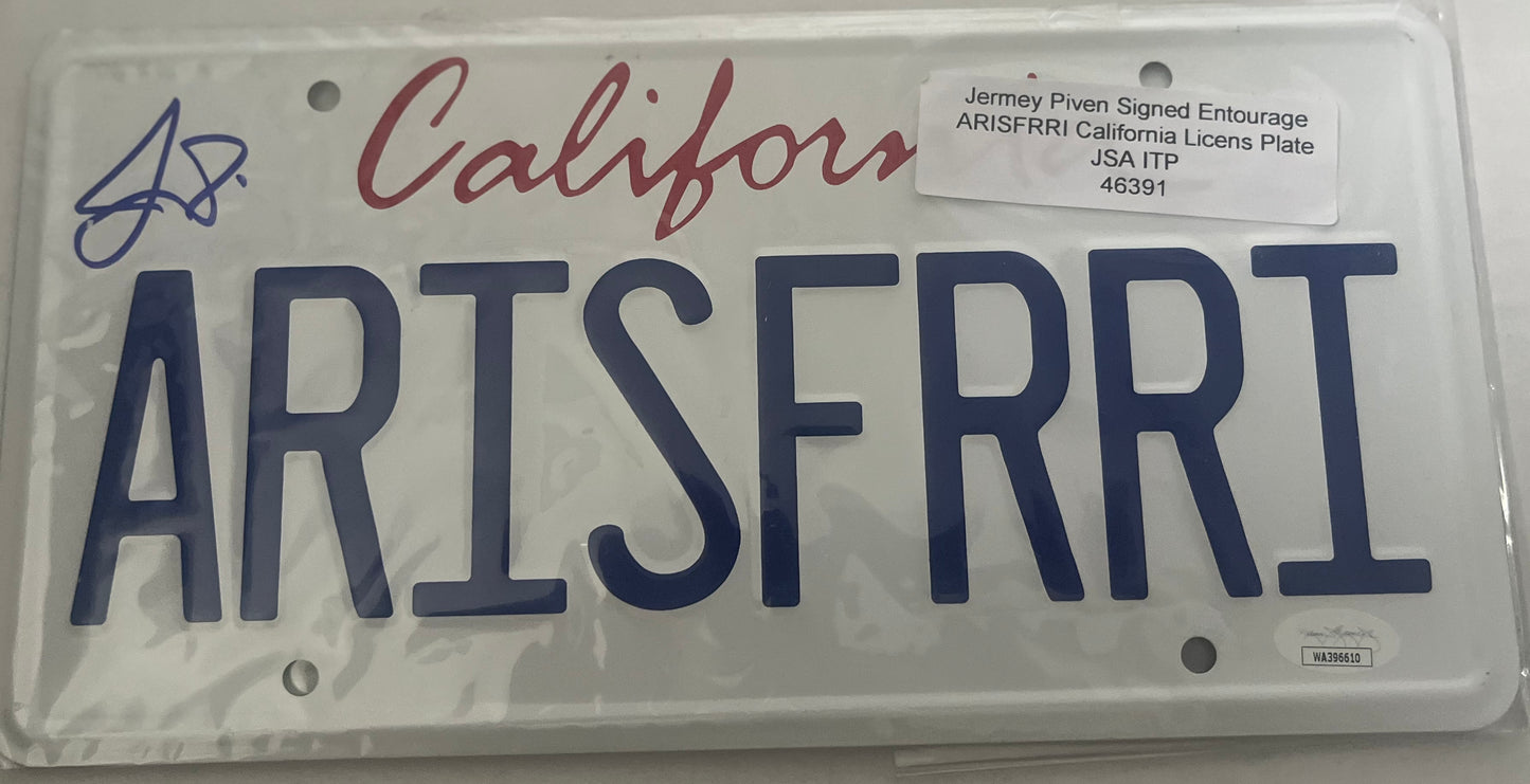 Jeremy Piven signed Entourage License plate with JSA Witness