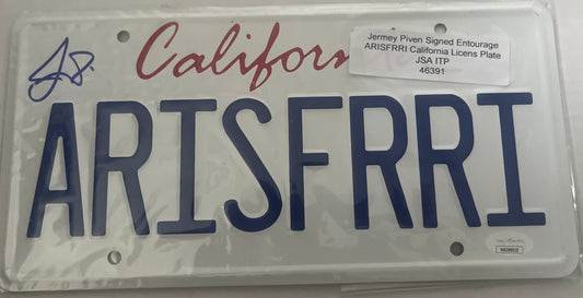 Jeremy Piven signed Entourage License plate with JSA Witness