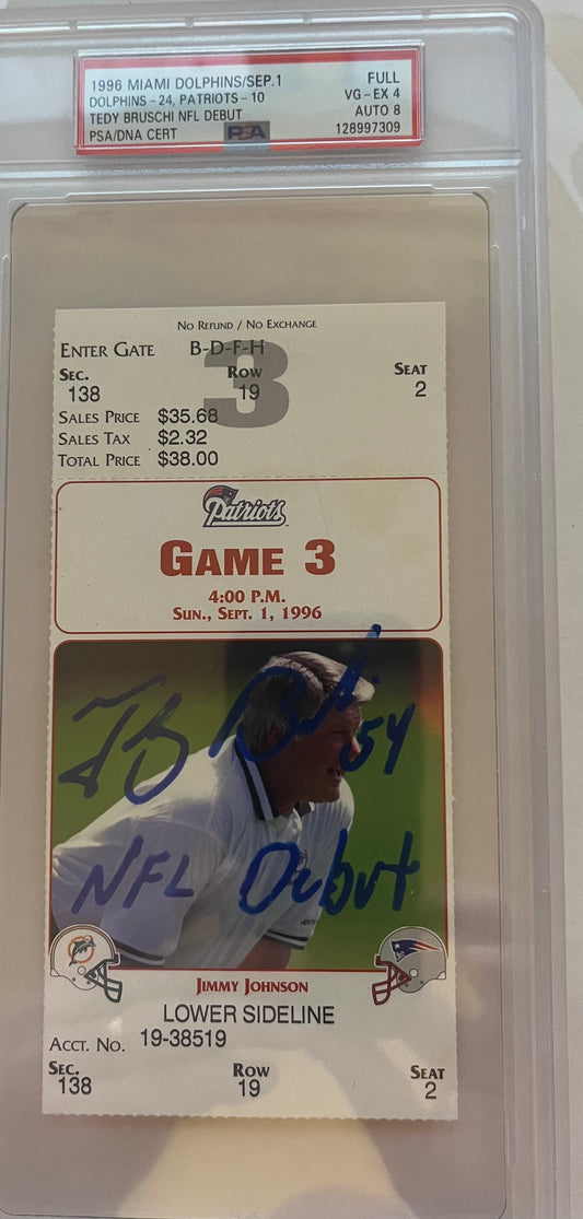 Tedy Bruschi signed NFL Debut full sized ticket