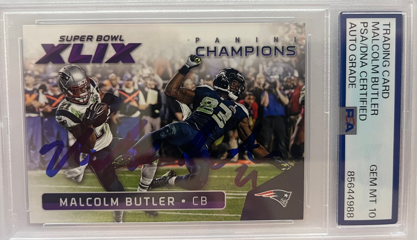 PATRIOTS MALCOLM BUTLER SB INTERCEPTION SLABBED PSA GEM MINT 10
