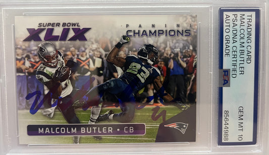 PATRIOTS MALCOLM BUTLER SB INTERCEPTION SLABBED PSA GEM MINT 10