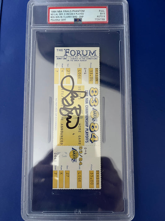 Larry Bird signed and slabbed phantom 1984 Finals ticket.
