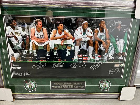 BOSTON CELTICS BIG 6  signed panaramic  photo Profressionally mattted and framed