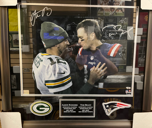 Tom Brady and Aaron Rodgers signed 16x20 Profressionally mattted and framed to 22x24