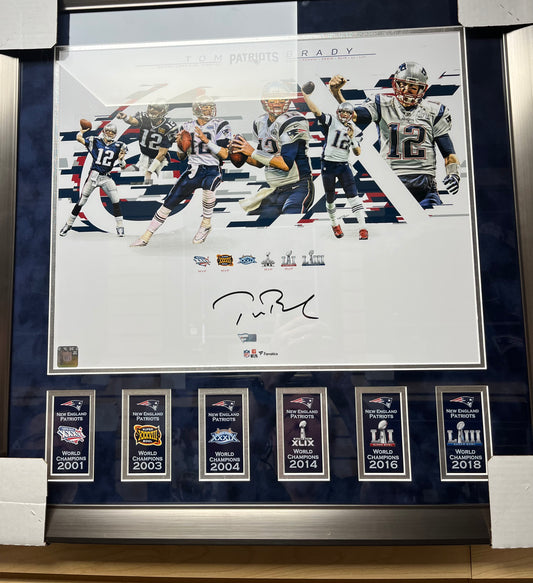 Tom Brady signed 16x20 "Career Collage" Profressionally mattted and framed to 22x24
