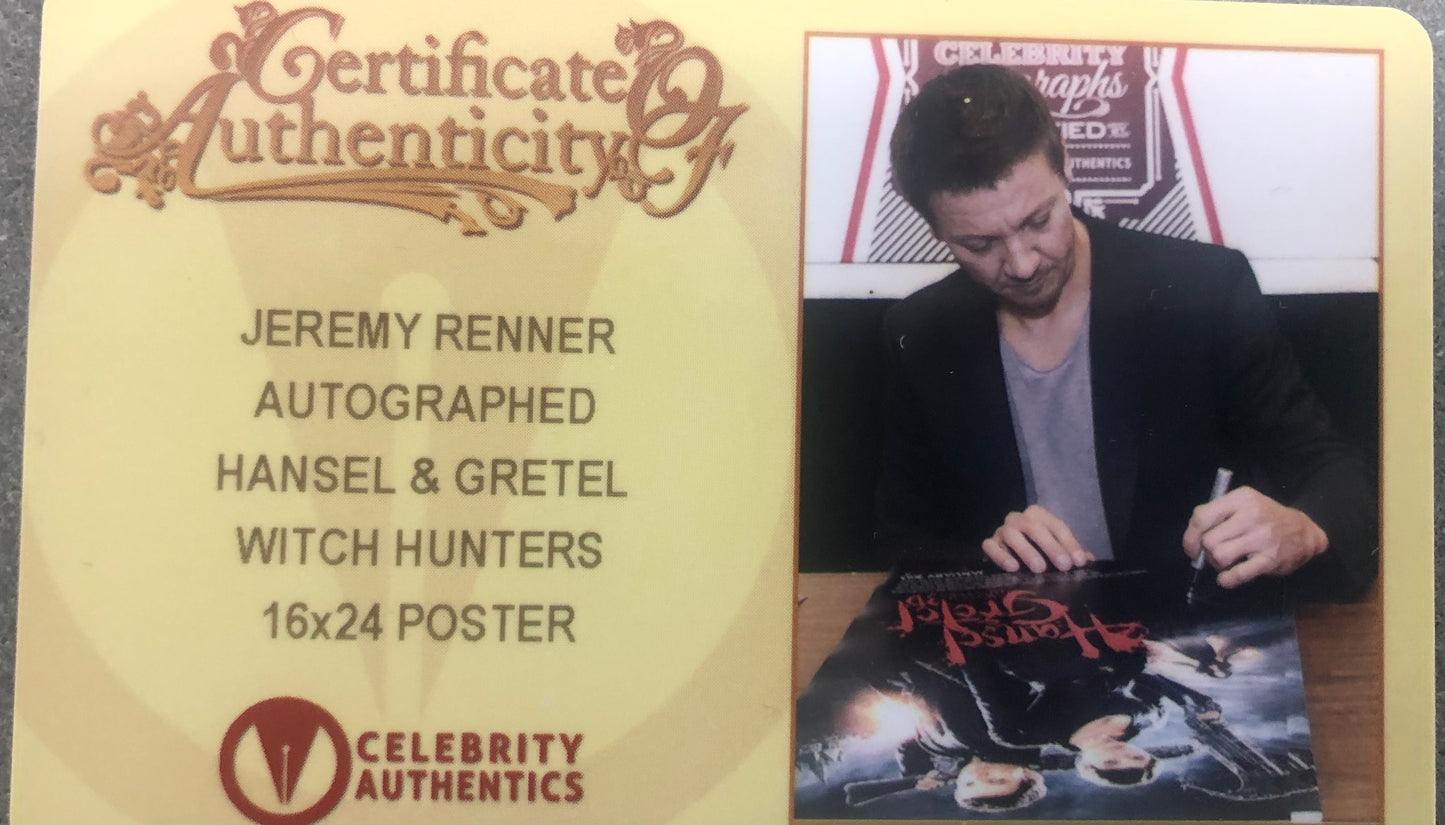 Jeremy Renner signed 18x24 Hansel & Gretel Witch Hunters poster