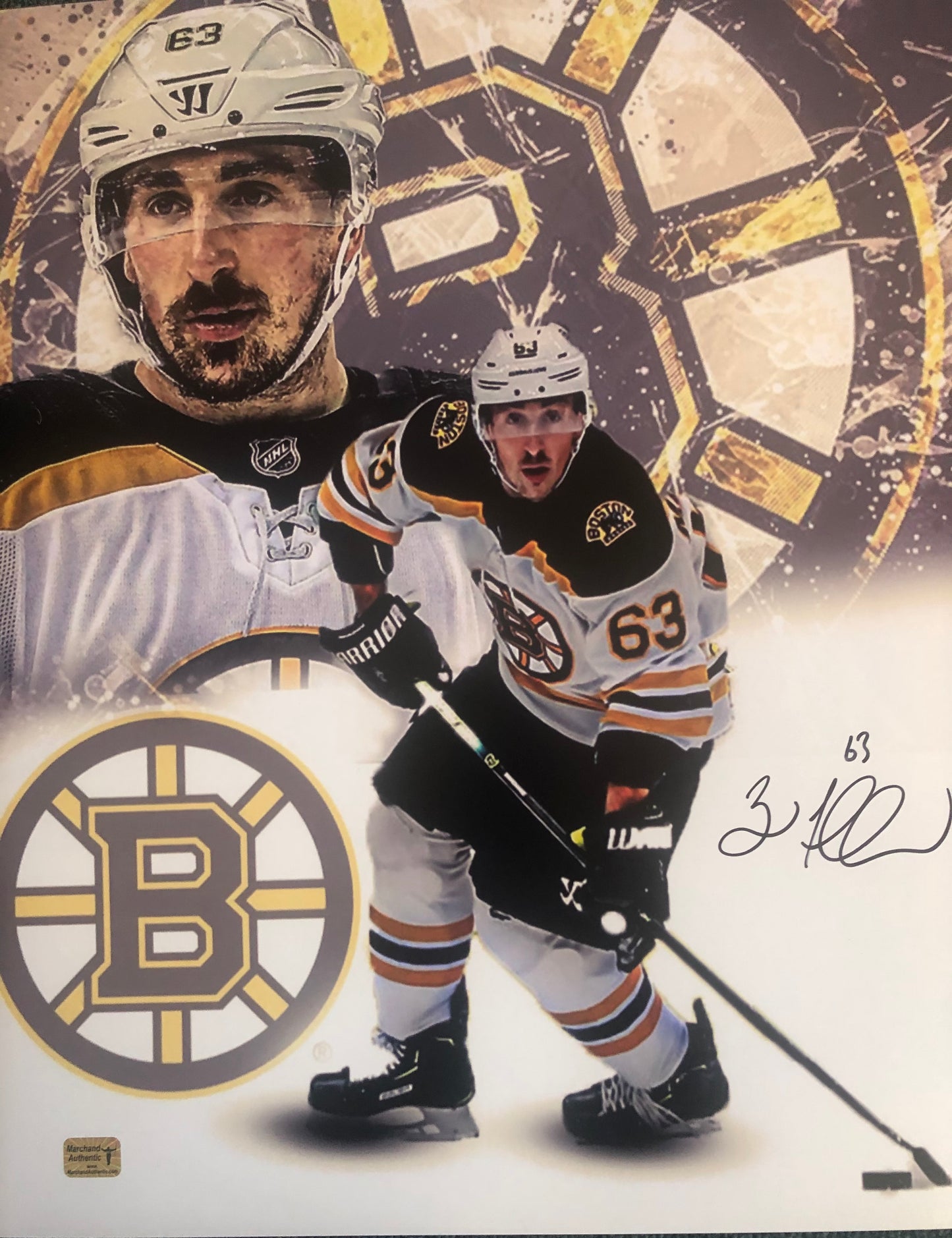 Brad Marchand custom signed 16x20 w/ Marchand Player Hologram PGACOLLECTIBLES EXCLUSIVE