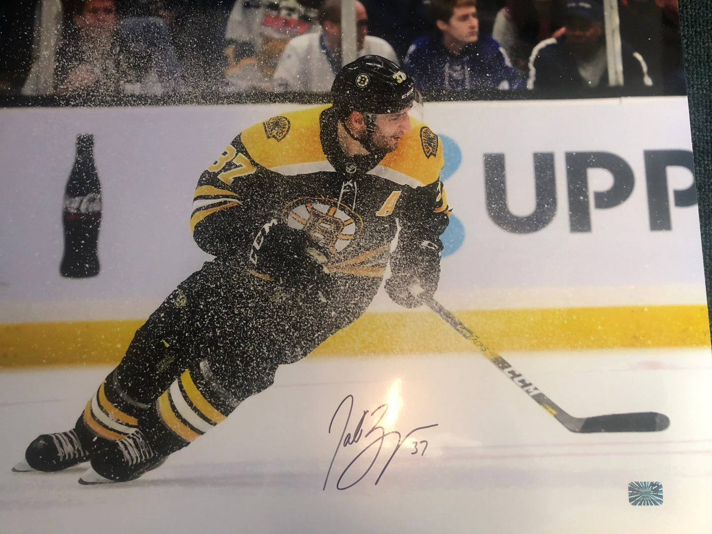 Patrick Bergeron signed metallic 16x20 with Bergeron hologram