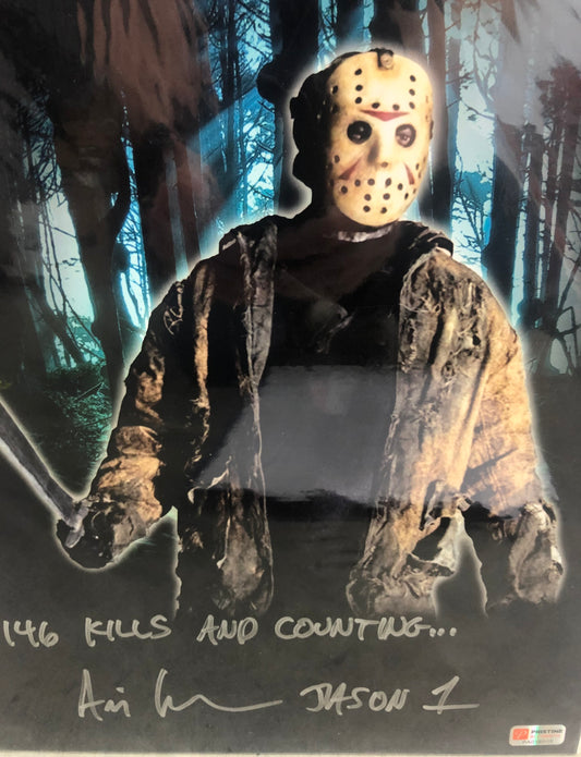 Ari Lehman signed 11x14  JASON w/2 inscriptions   Pristine cert