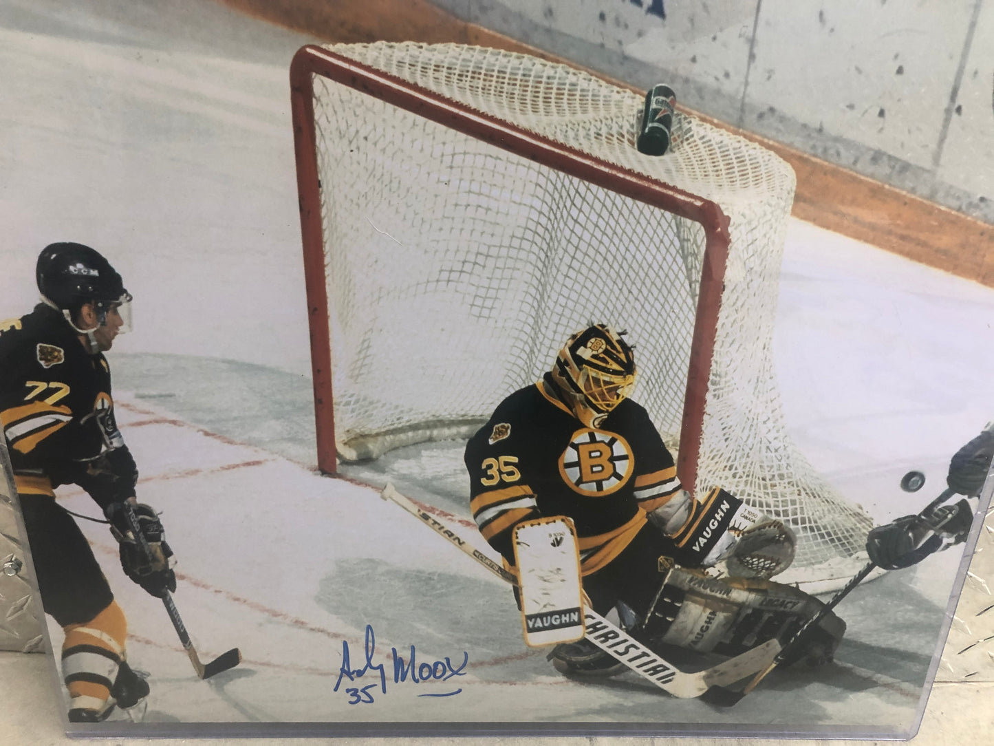 Andy Moog signed 16x20 with New England Picture Comp cert