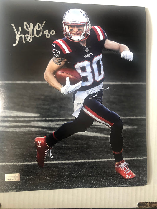 Patriots Gunner Olszewski signed 8x10 with NEP Cert