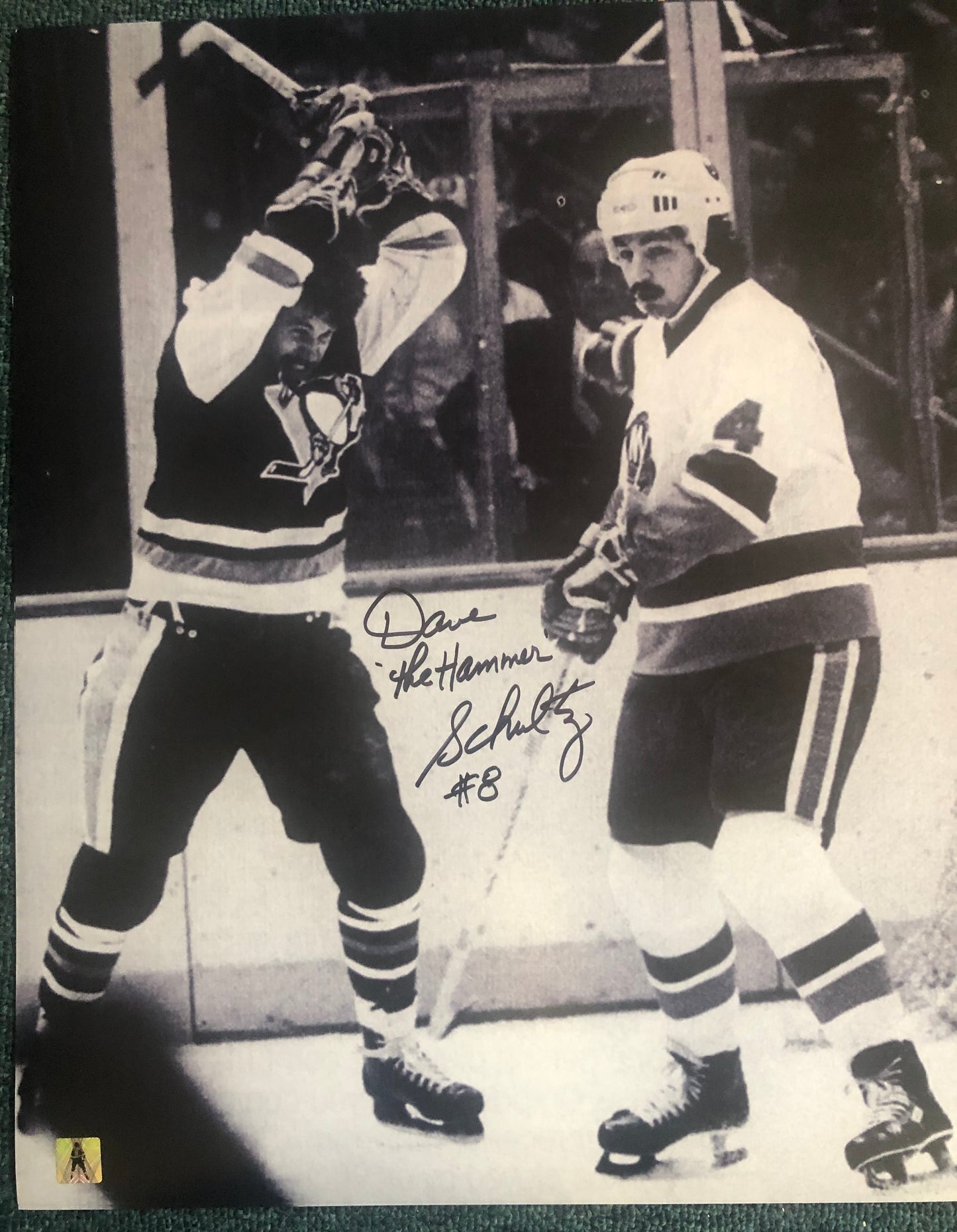 Dave "The Hammer" Schultz signed 16x20 w/ Schultz hologram Penguins