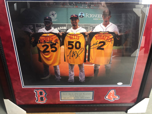 Red Sox Betts, Bradley, Boegarts signed 16x20 All Star framed photo with JSA Witness