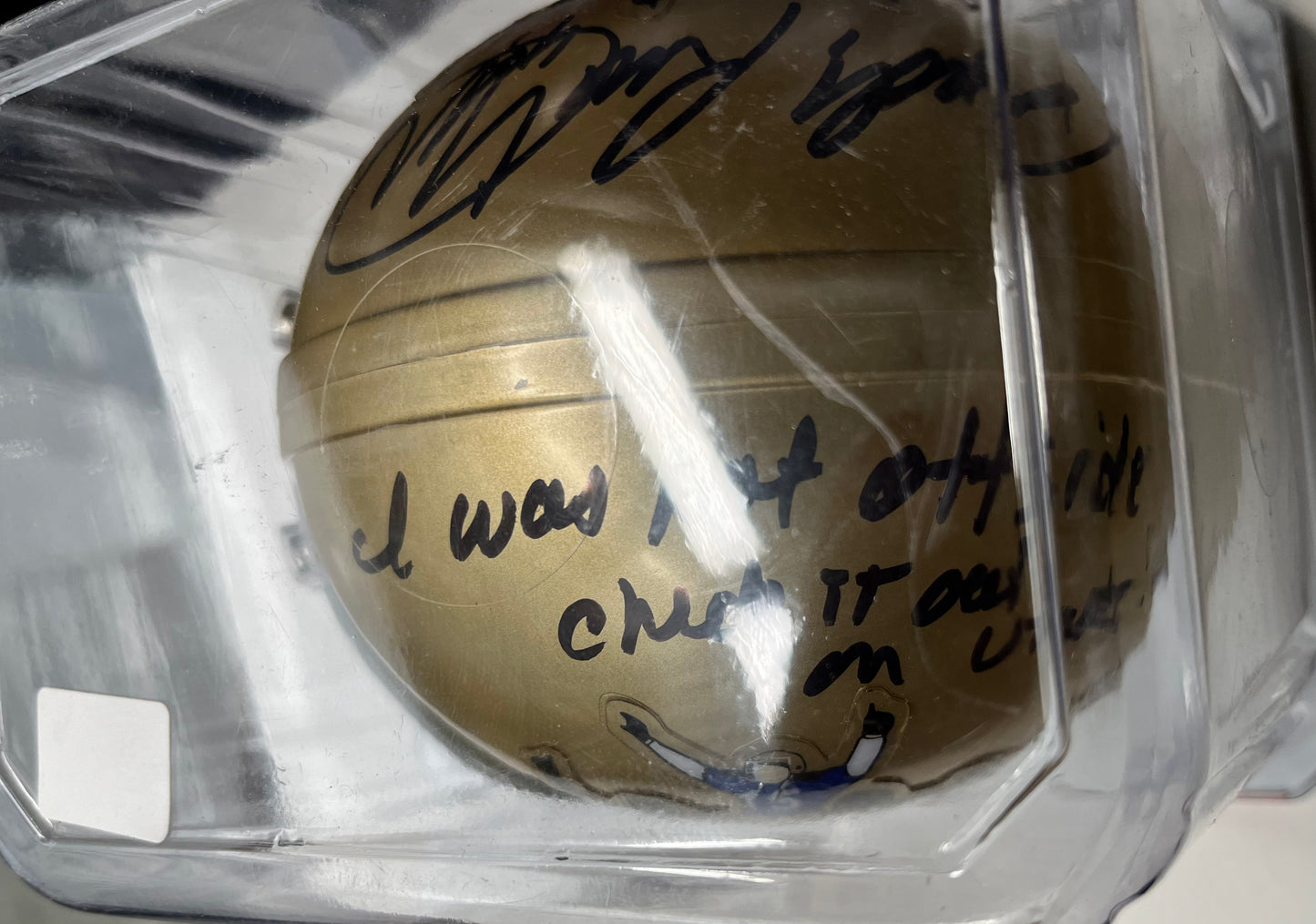 "RUDY" Rudy Ruettiger signed "Rudy was offsides" Notre Dame mini helmet