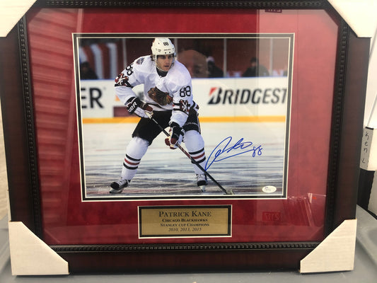 Black Hawks Patrick Kane signed 11x14 framed with JSA Certification