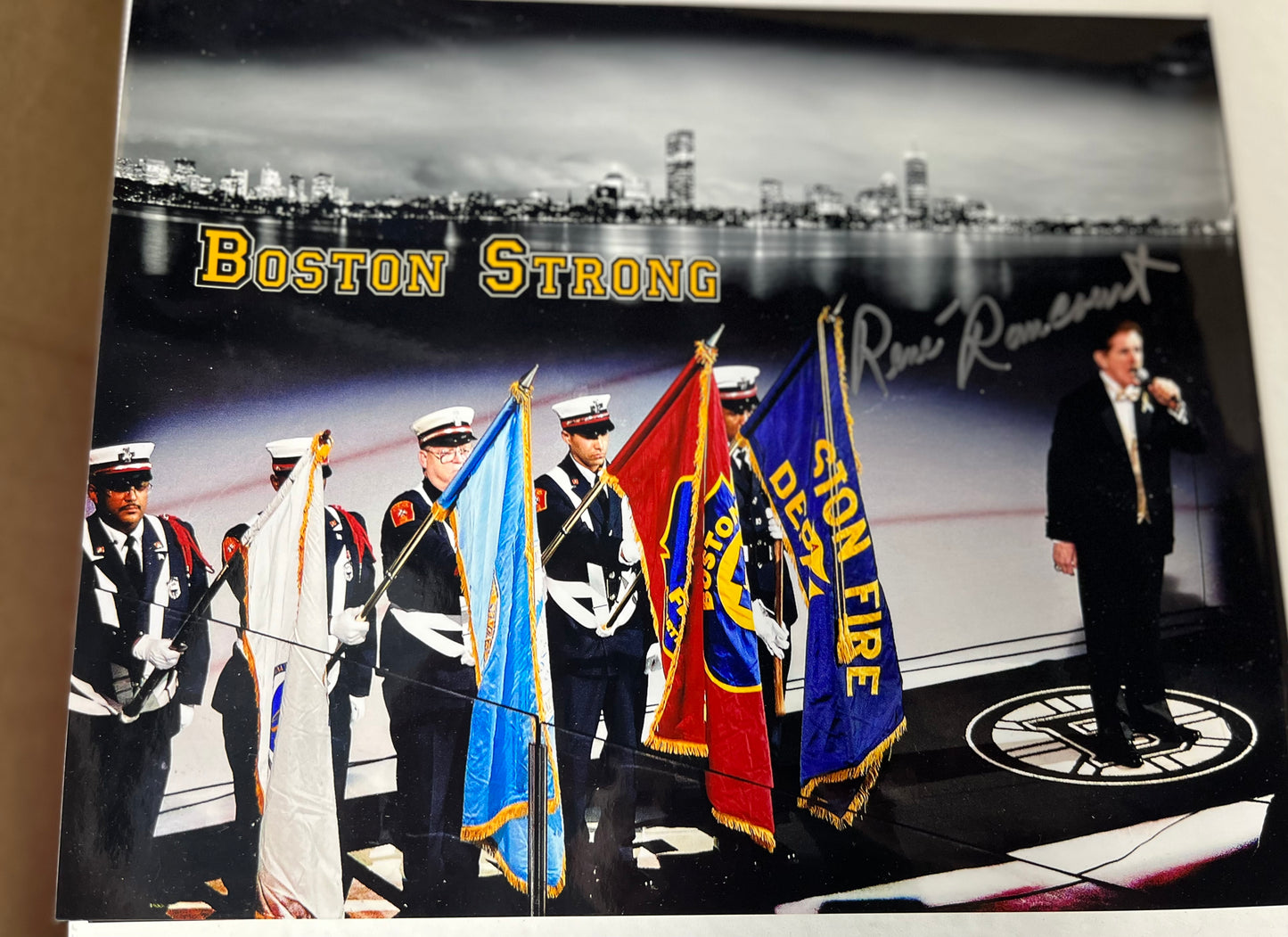 Bruins Legend Rene Rancourt signed 8x10 Boston Strong