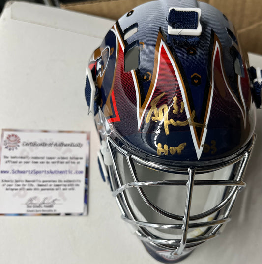 Oilers Grant Fuhr signed mini mask with HOF Inscription