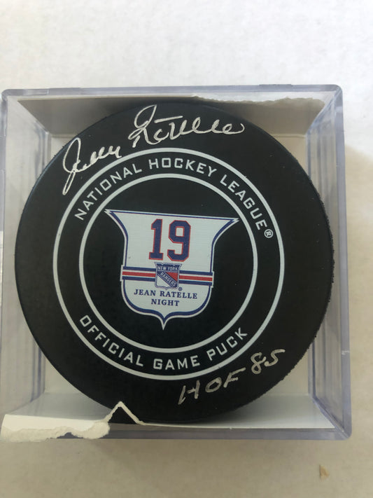 Jean Ratelle signed game Retirement Game with JSA Witness