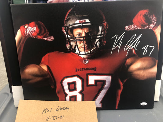 Rob Gronkowski signed stretched 16x20 canvas with JSA Witness