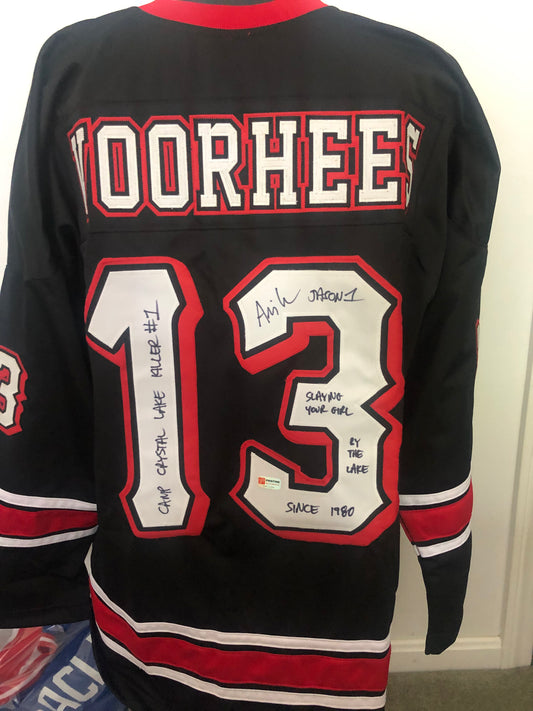 Friday the 13th Custom Jason jersey signed by Ari Lehman with 5 inscriptions Pristine Cert