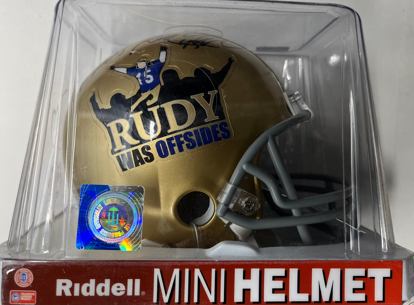 "RUDY" Rudy Ruettiger signed "Rudy was offsides" Notre Dame mini helmet