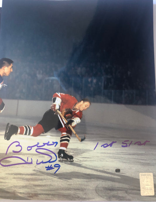 Bobby Hull signed 8x10 Black Hawks HOF