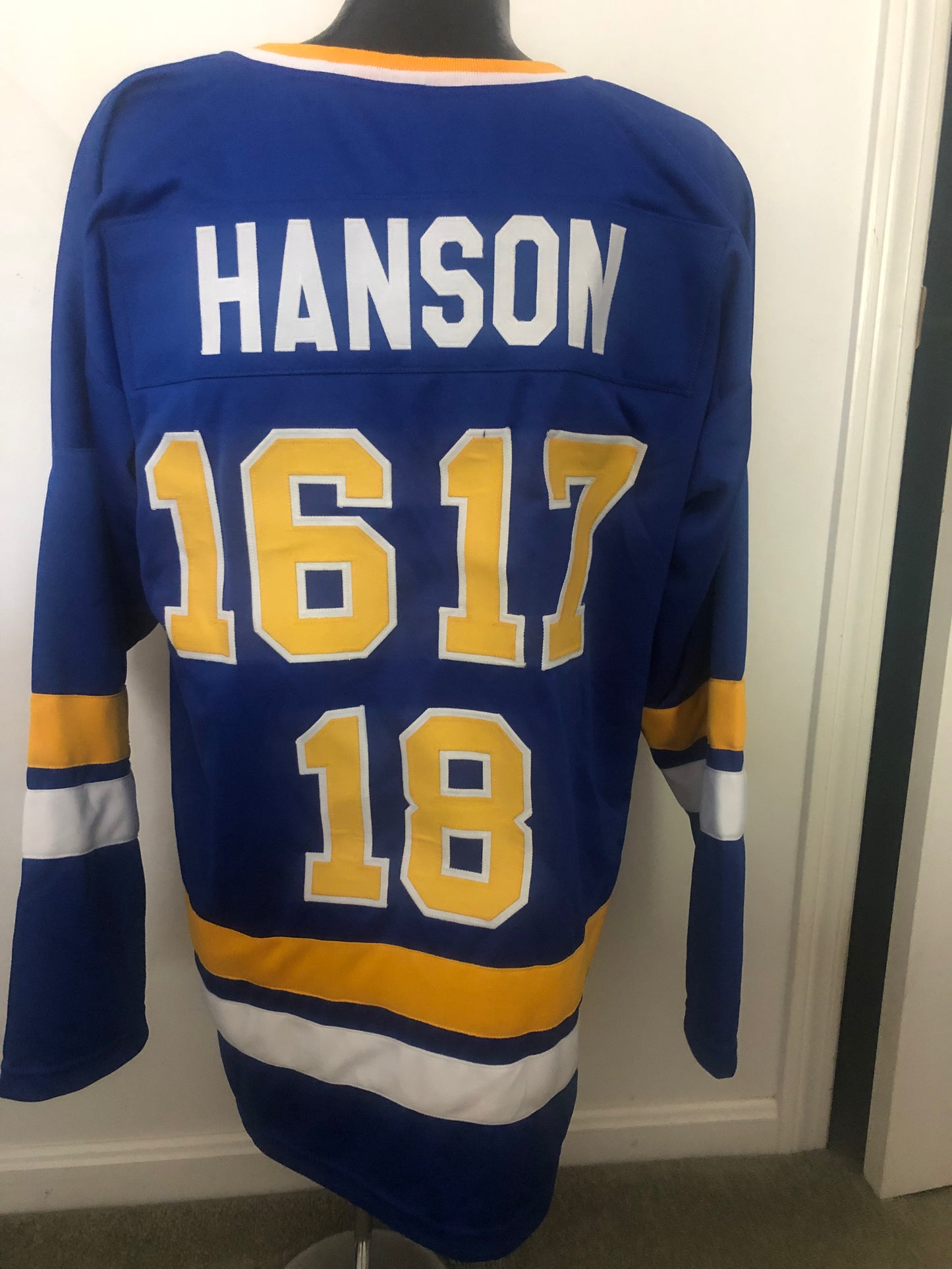 Slap Shot's  Hanson Brothers triple signed custom jersey with inscriptions and JSA