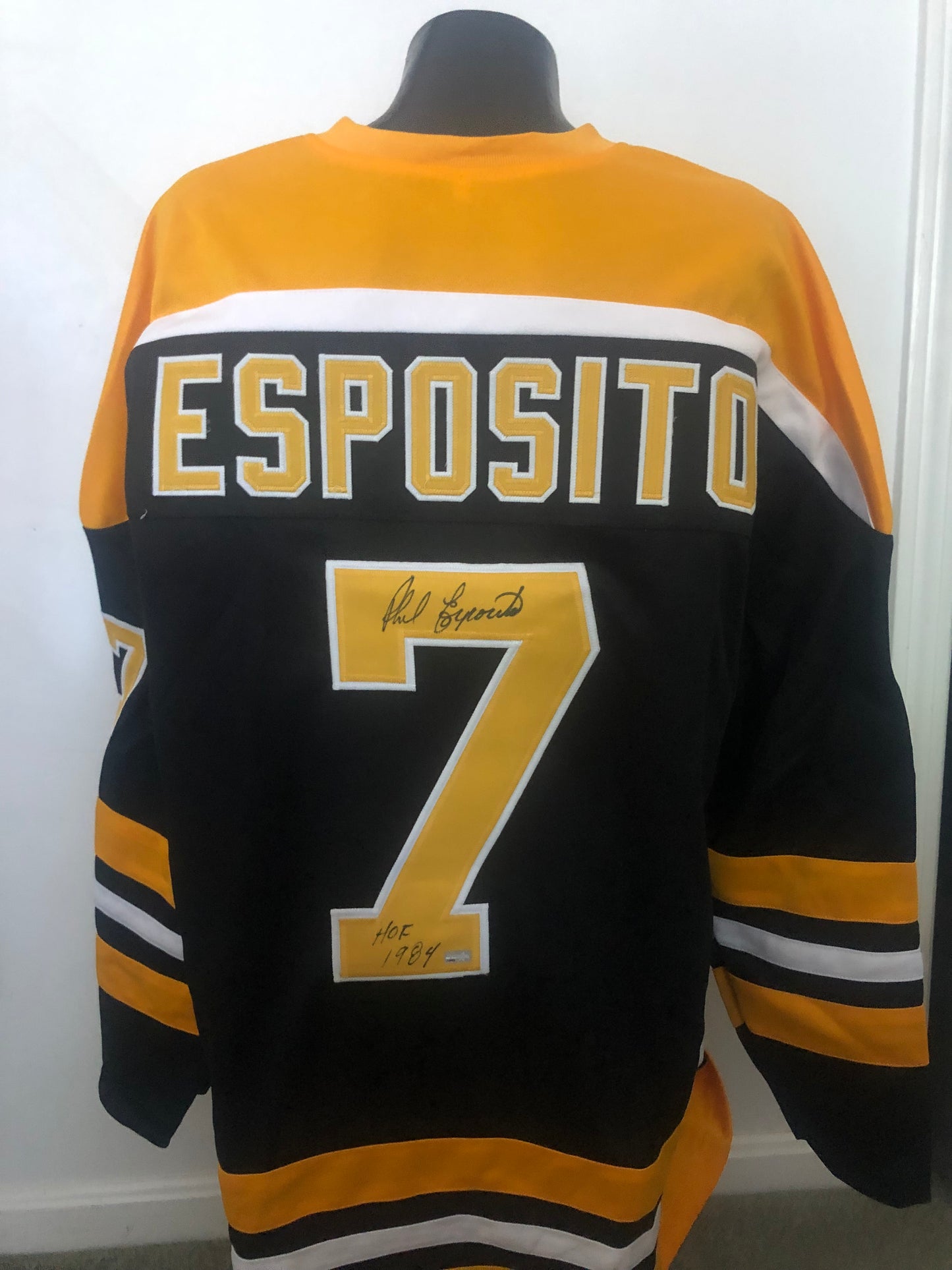 Boston Bruins Phil Esposito signed custom jersey w/HOF NEP Cert