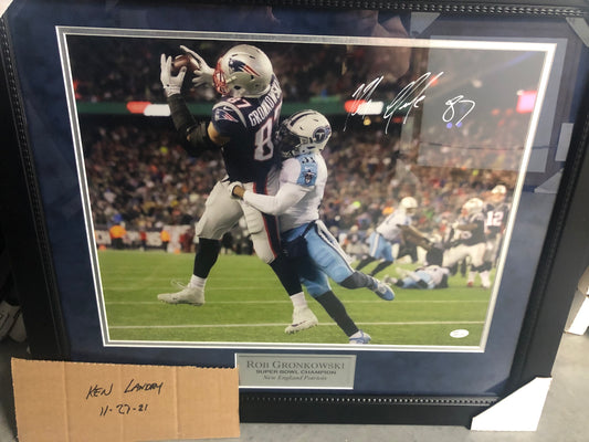 Rob Gronkowki signed and framed 16x20 metal plate with JSA Witness Catch