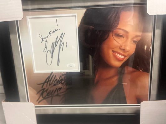 ALICIA KEYS SIGNED CUT CUSTOM FRAMED AND MATTED W/JSA  AND INSCRIPTION