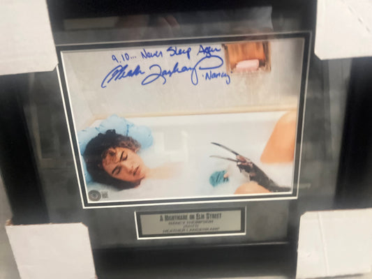 NIGHTMARE ON ELM ST HEATHER LANGENKAMP SIGNED AND CUSTOM FRAMED 8X10 W/INSCRIPTIONS AND BECKETT