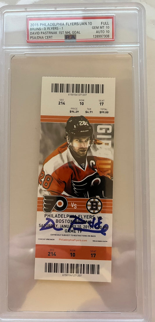 David Pastrnak signed 1st NHL Goal ticket.